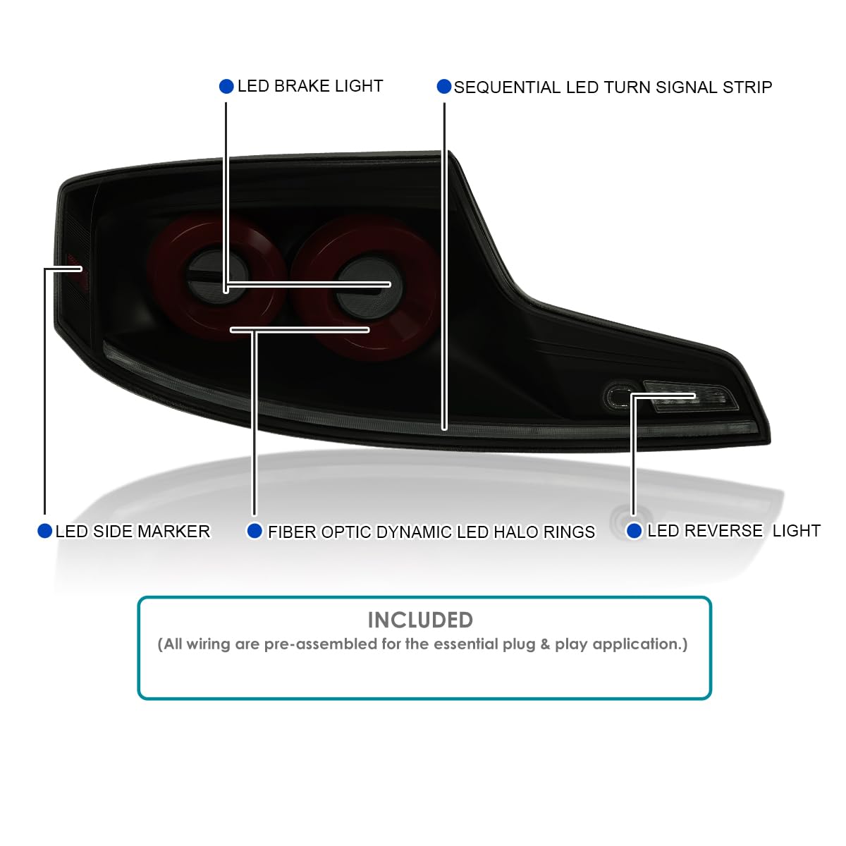 Black Smoke SPEC-D TUNING Full LED Tail Lights w/Red Fiber Optic Halo Ring, Sequential Turn Signal, and Startup Animation Compatible with 2003-2007 Infiniti G35, Left + Right Pair Assembly