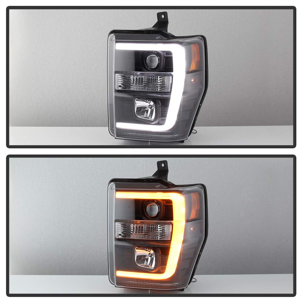 Ford F250/350/450 Spyder 5086228 Super Duty 08-10 Version 2 Projector Headlights - Switch Back Light Bar - Low Beam-H7(Included) ; High Beam-H1(Included) ; Signal-2157NA(Not Included) - Black