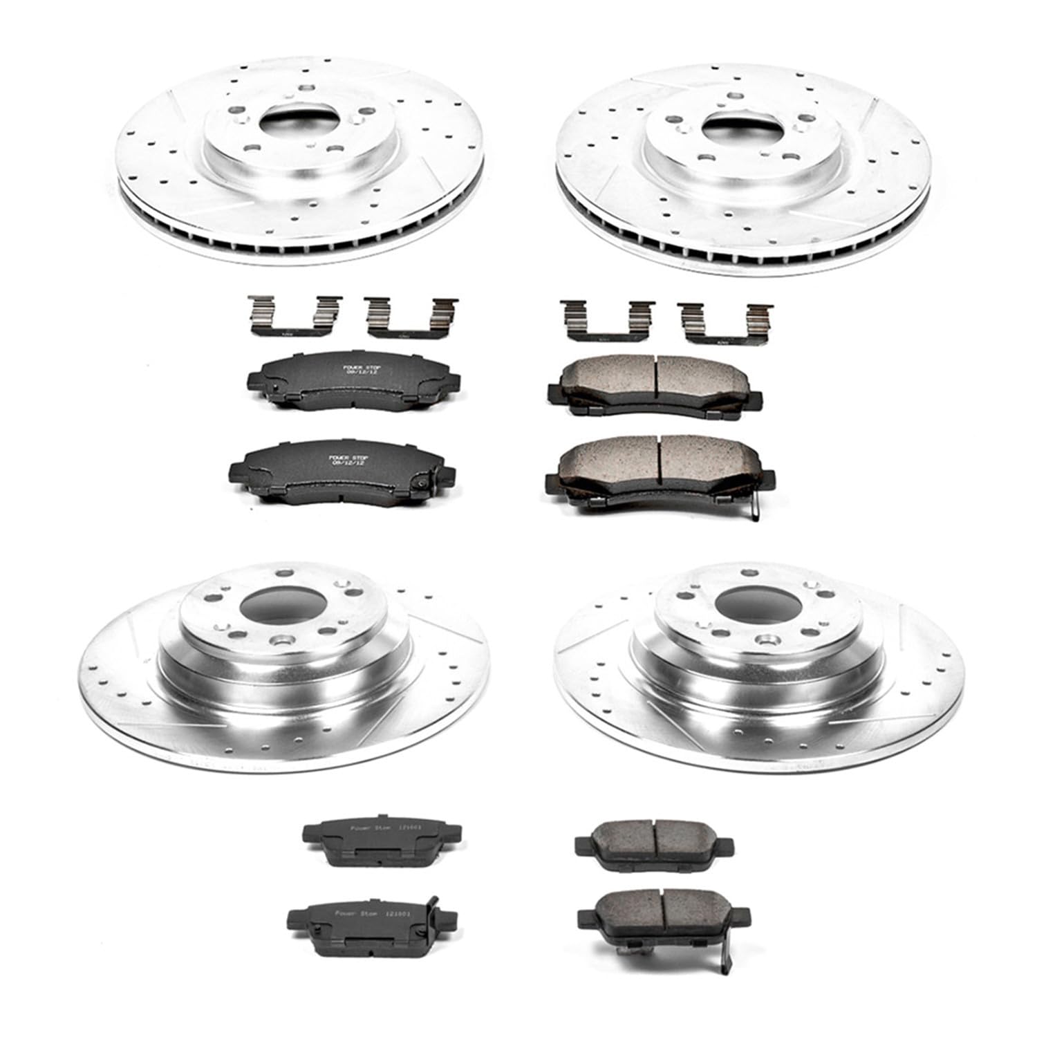 Power Stop K5856 Z23 Carbon Fiber Brake Pads Front and Rear with Drilled & Slotted Brake Rotors Kit For Acura TL 2009-2014 [Model Specific]