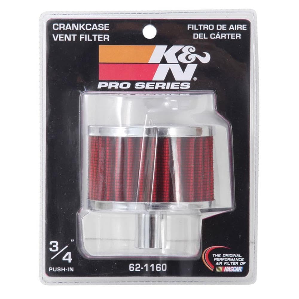 K&N Air Filter/Breather Vent: High Performance, Premium, Washable, Replacement Engine Filter: Flange Diameter: 0.75 in, Filter Height: 2 in, Flange Length: 0.875 in, Shape: Breather, 62-1160