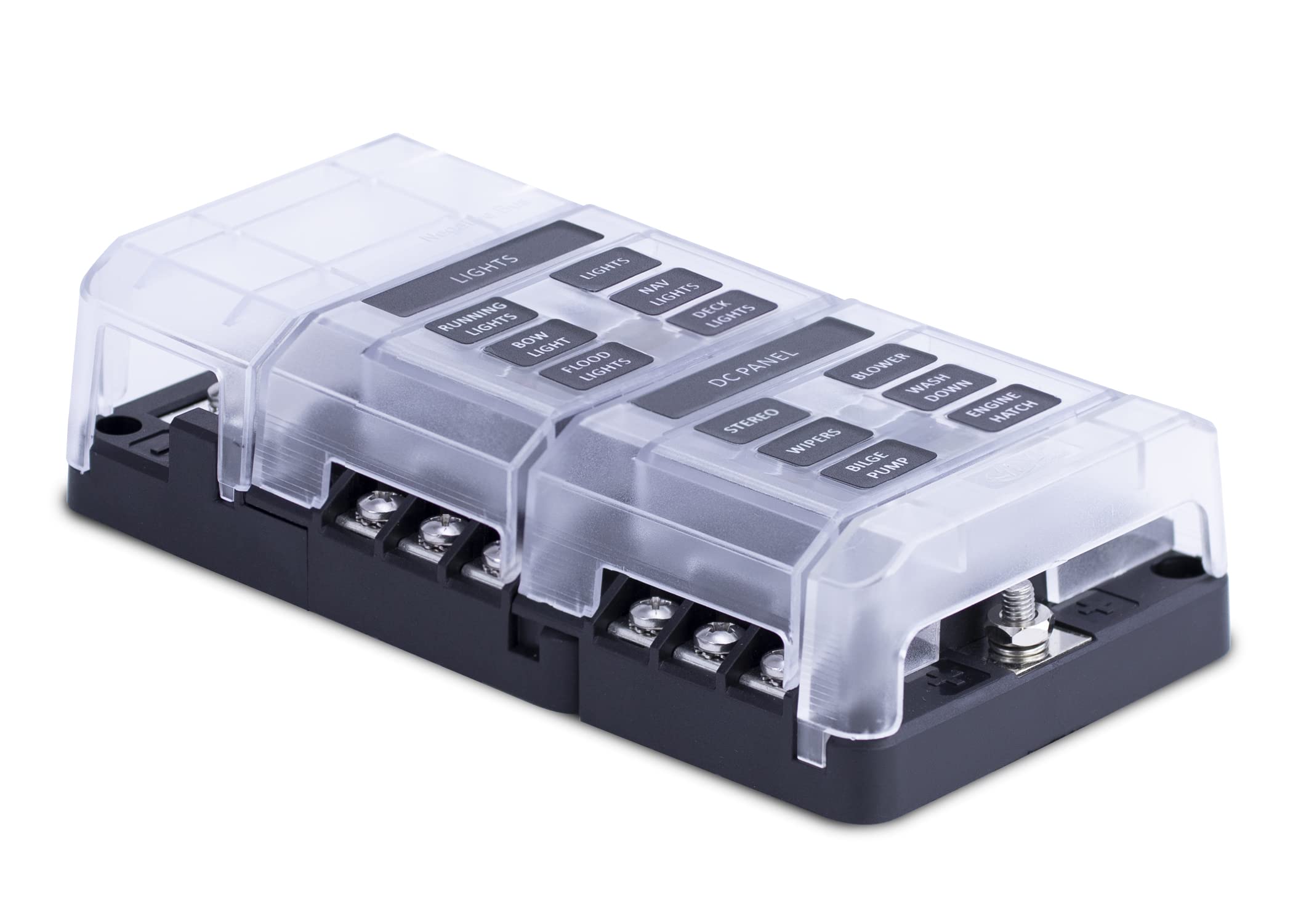 408 Series Fuse Block, Sierra FS40840, 12 Gang w/Bus Bar and Cover