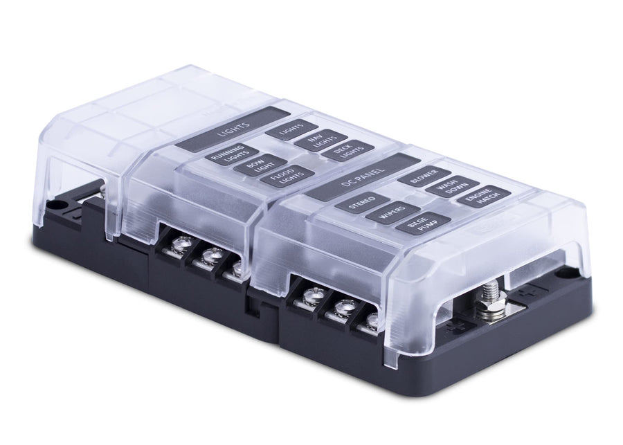 408 Series Fuse Block, Sierra FS40840, 12 Gang w/Bus Bar and Cover