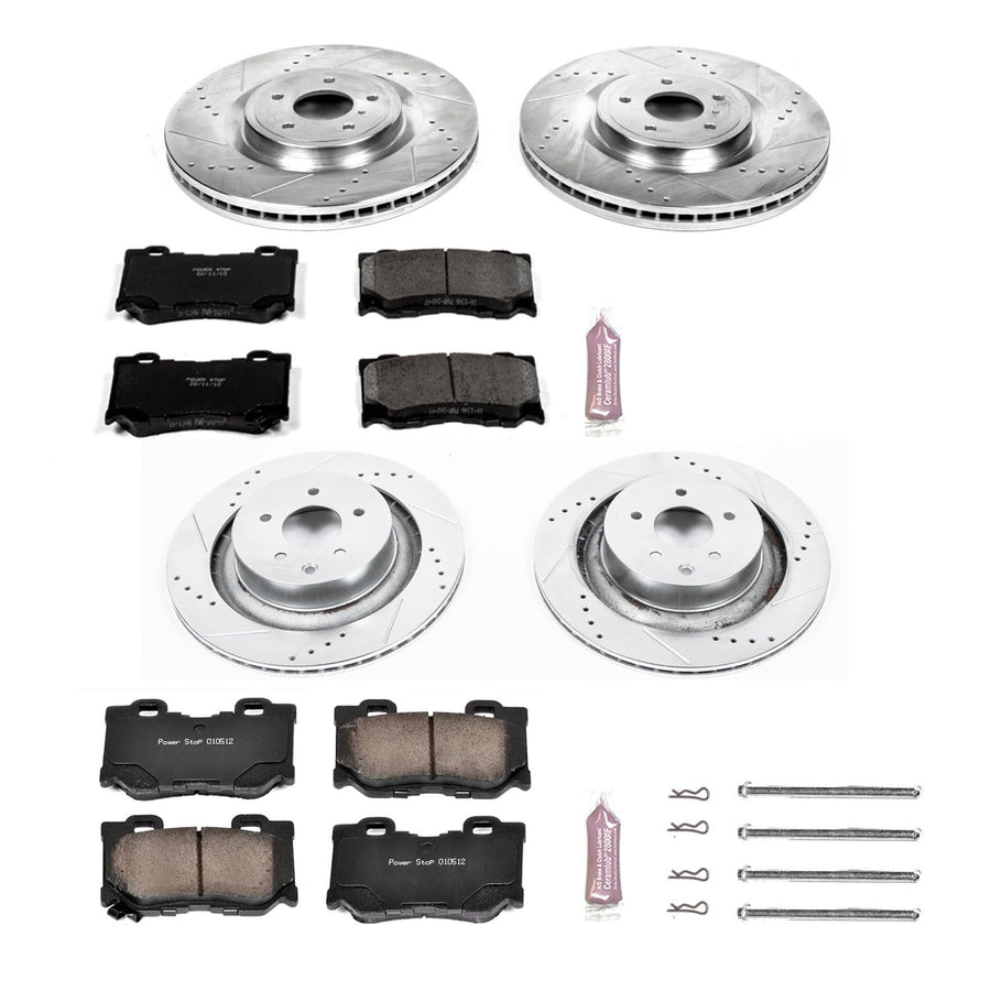 Power Stop K4138 Z23 Carbon Fiber Brake Pads Front and Rear with Drilled & Slotted Brake Rotors Kit For INFINITI G37, INFINITI Q60, Nissan 3, Nissan 370Z, Niss [Model Specific]