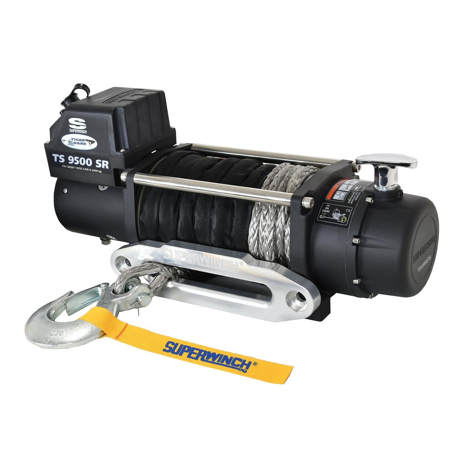 Tiger Shark SUPERWINCH 1595201 Winch with Aluminum Hawse and Synthetic Rope - 9500 lb. Load Capacity, Black