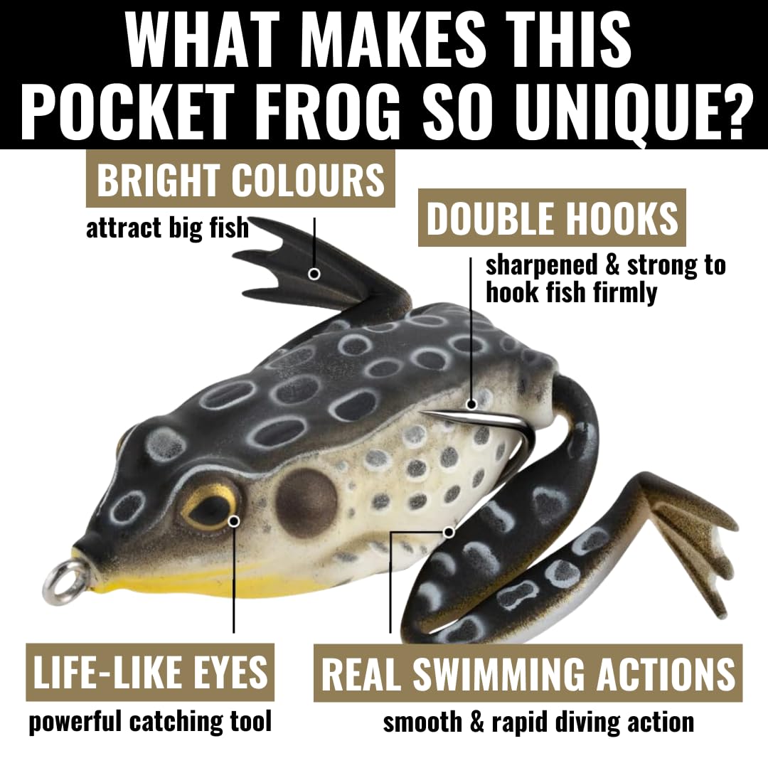 Pocket Frog Lure LUNKERHUNT for Bass Fishing | Pocket Frog Lure 1.75 Inch | Topwater Fishing Lures with Weedless Hooks for Trout, Pike in Saltwater and Fresh Water, Mischief Minnow