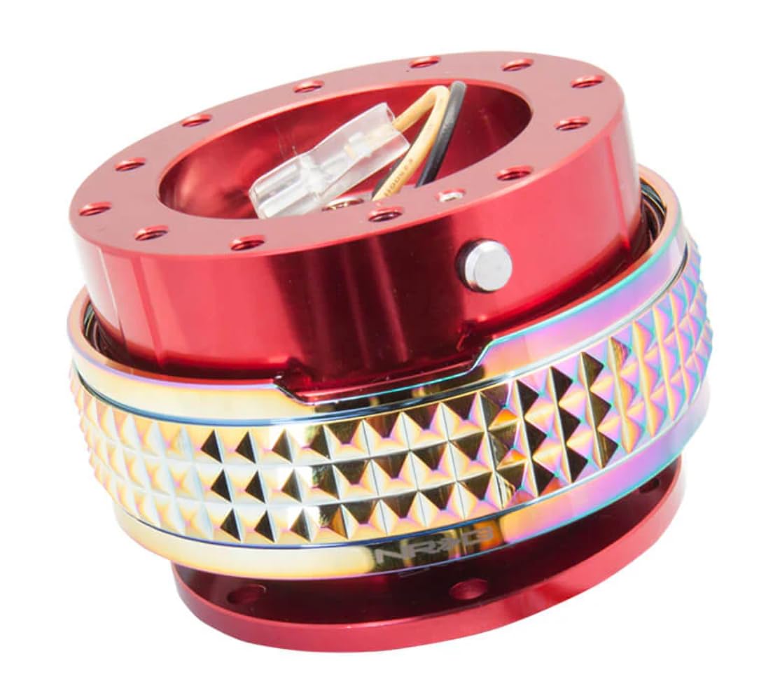 NRG Innovations Gen 2.1 NRG-SRK-210RD-MC Race Steering Wheel Quick Release Kit Adapter Red Body/Neochrome Pyramid Ring, 6x70 and 6x74mm Bolt Patterns