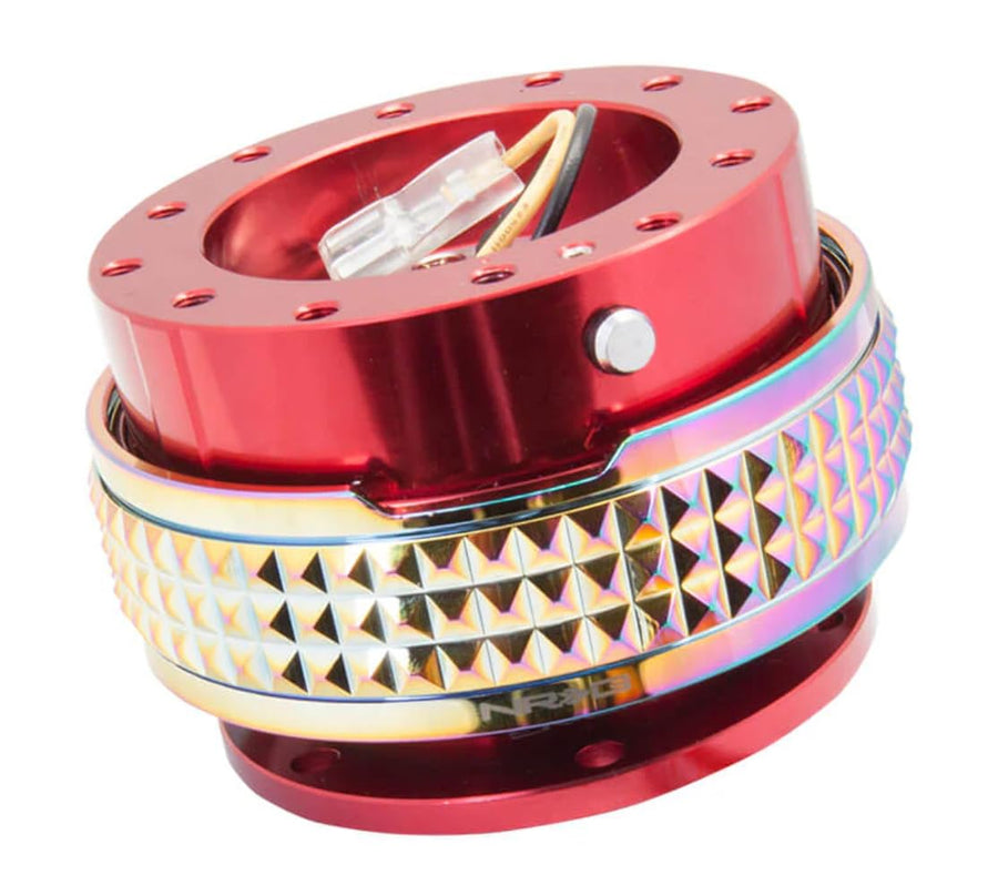 NRG Innovations Gen 2.1 NRG-SRK-210RD-MC Race Steering Wheel Quick Release Kit Adapter Red Body/Neochrome Pyramid Ring, 6x70 and 6x74mm Bolt Patterns