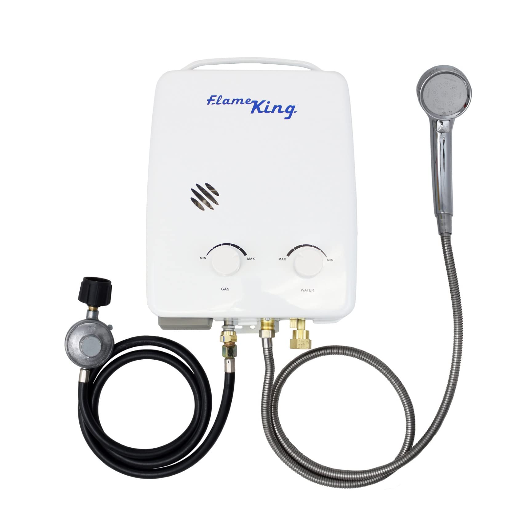 Flame King Portable Tankless Water Heater YSNAZ132 Propane Gas 5L 1.32GPM at 34,000 BTU, Outdoor Instant Hot Water Shower for RV, Camping, Farm, Cabins