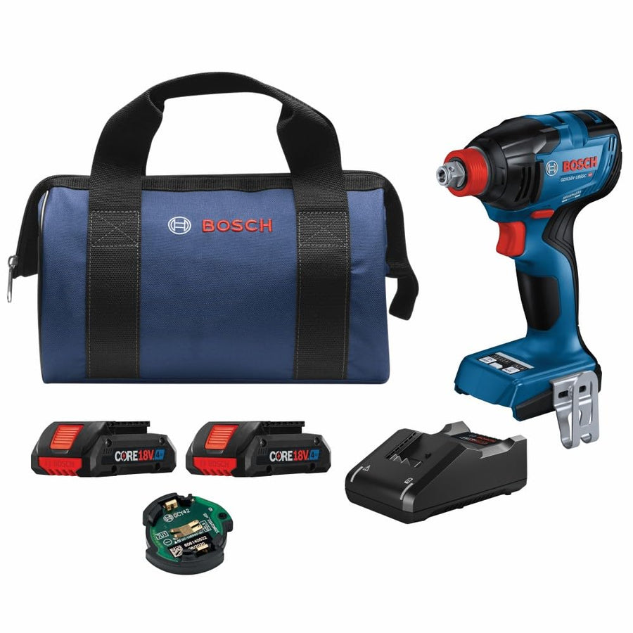Bosch GDX18V-1860CB25 18V Two-In-One Connected-Ready 1/4 In. and 1/2 In. Bit/Socket Impact Driver/Wrench Kit with (2) CORE18V® 4 Ah Advanced Power Batteries and (1) Connectivity Module