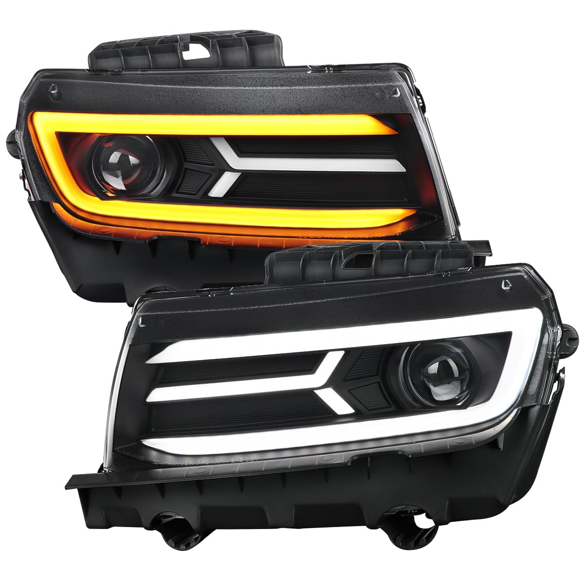 Black Projector Headlights SPEC-D TUNING w/Switchback and Sequential Turn Signals Compatible with 2014-2015 Chevy Camaro, Left + Right Pair Headlamps Assembly
