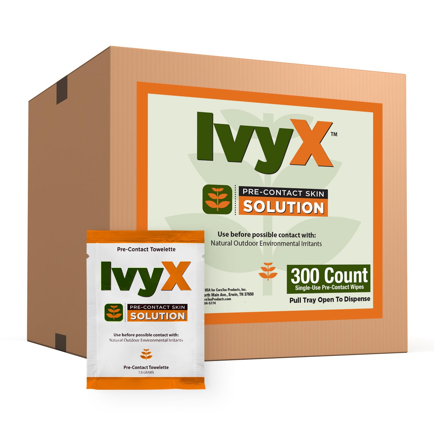 CoreTex Ivy X Pre-Contact Wipes Poison Ivy - Bulk Pack of 300 Single-Use Barrier Wipes to Help Prevent Itchy Rashes - Also Works on Poison Oak & Sumac Oils - Quick Dry & Chalk-Free Formula
