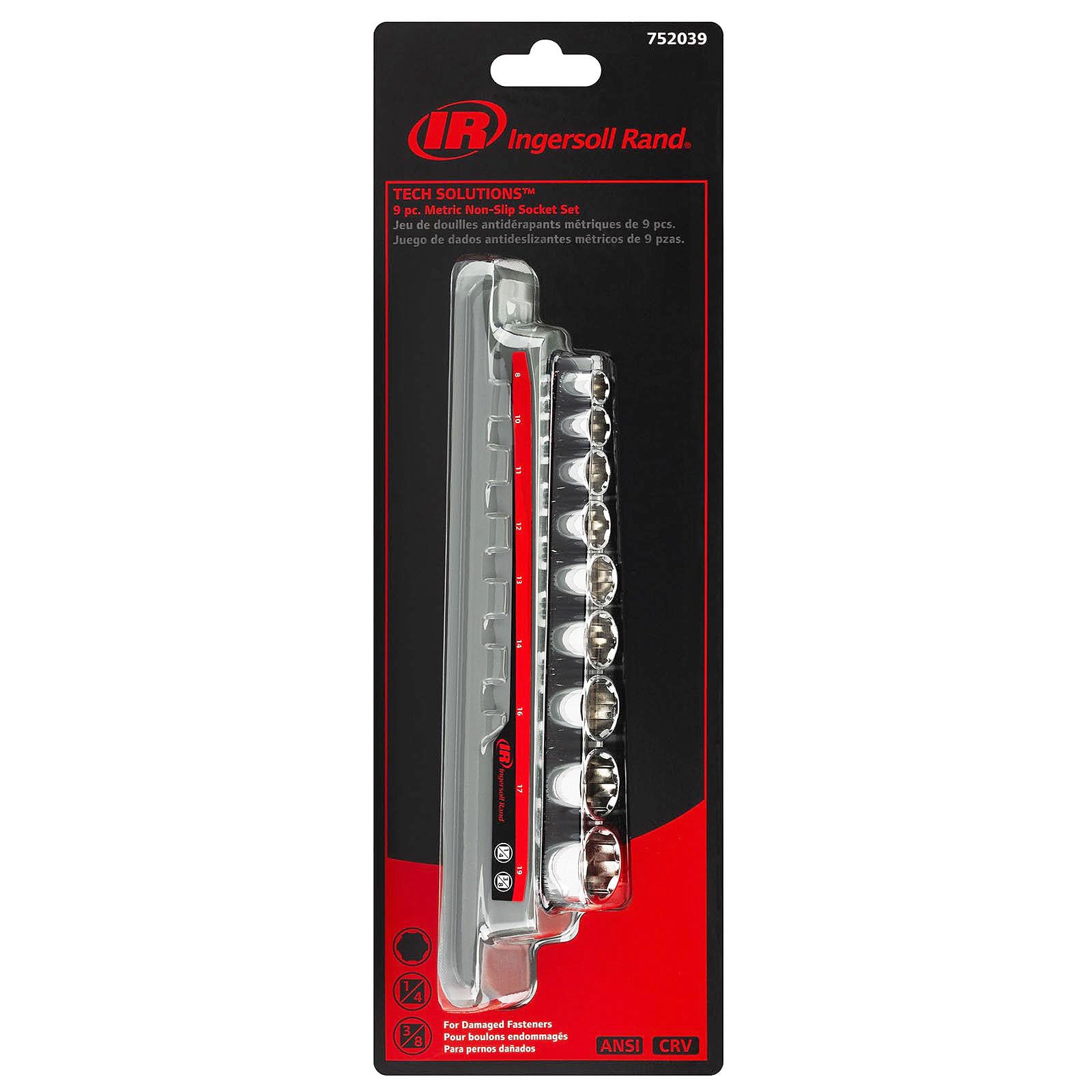 Ingersoll Rand 9 Piece Metric Tech Solutions Non-Slip Socket Set, Sizes: 8-19mm, Patented Twist Design for Tighter Grip as Sockets Turn, with Thermoform Organizer Tray – 752039