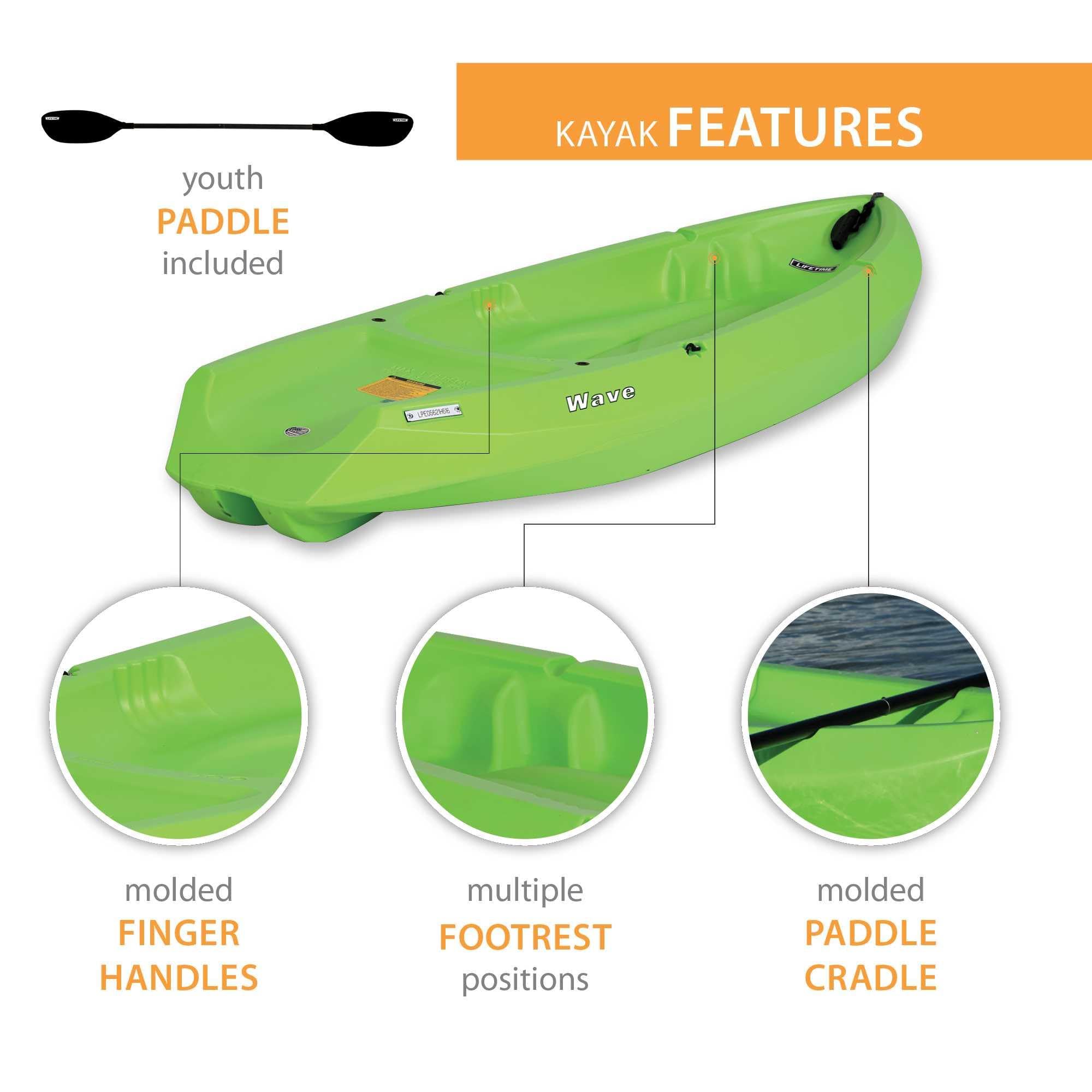 Youth Lifetime Wave Kayak with Paddle, 6 Feet (Green)