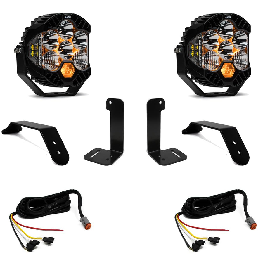 Baja Designs Bumper Light Kit LP6 Pro LED for Jeep Gladiator 2020-22, Wrangler JL 2018-22 with OEM Steel - Includes Wiring Harness (Driving/Combo Clear Lens)
