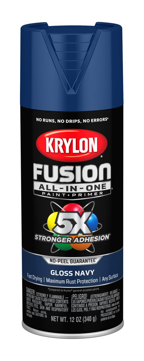 Krylon All-In-One Fusion Adhesive Spray Paint for Indoor/Outdoor Use, 12 oz, Navy