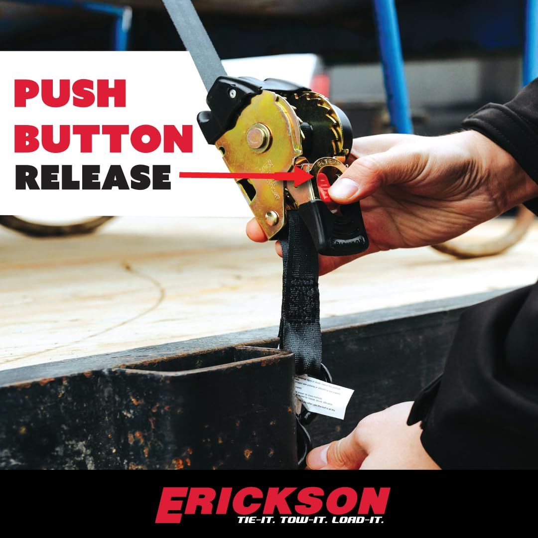 Pro Series Erickson 1in x 6ft Black Retractable Ratcheting Tie-Down Straps, 1500 lb Load Capacity, Pack of 2