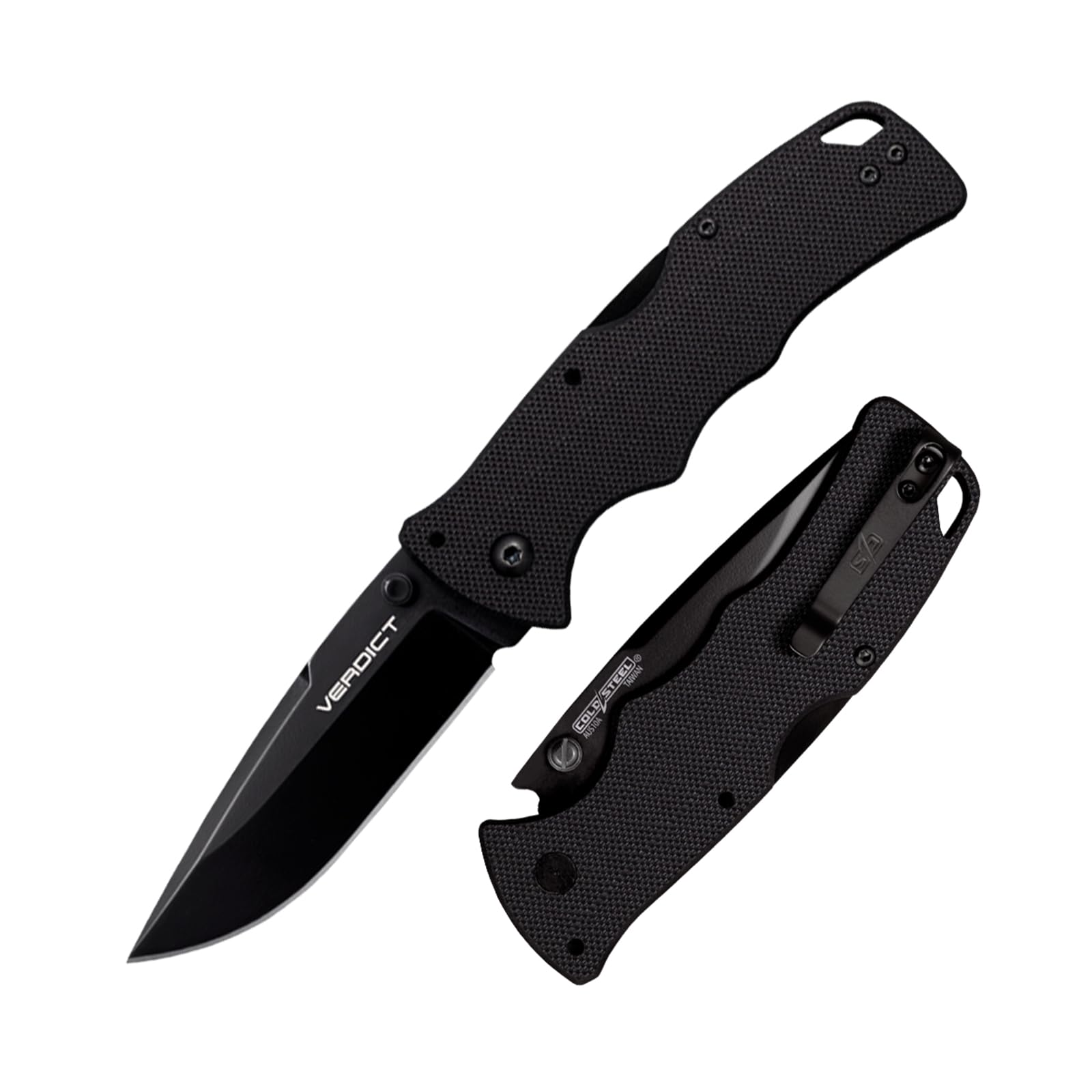 VERDICT COLD STEEL 3" AUS10A Spear Point Blade 4.25" G-10 Black Handle Everyday Carry Tactical Folding Knife with Tri-Ad Lock