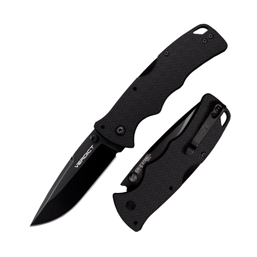 VERDICT COLD STEEL 3" AUS10A Spear Point Blade 4.25" G-10 Black Handle Everyday Carry Tactical Folding Knife with Tri-Ad Lock