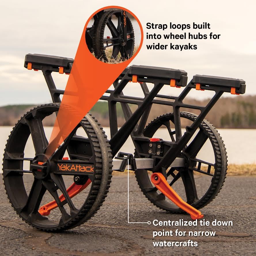 TowNStow YakAttack Bunkster Kayak Cart | Adjustable Dolly for Canoe & SUP Transport | Heavy Duty Carrier - Orange | 450 lb Capacity | Quick Collapse Design | 12” Wheels | No Tools Required
