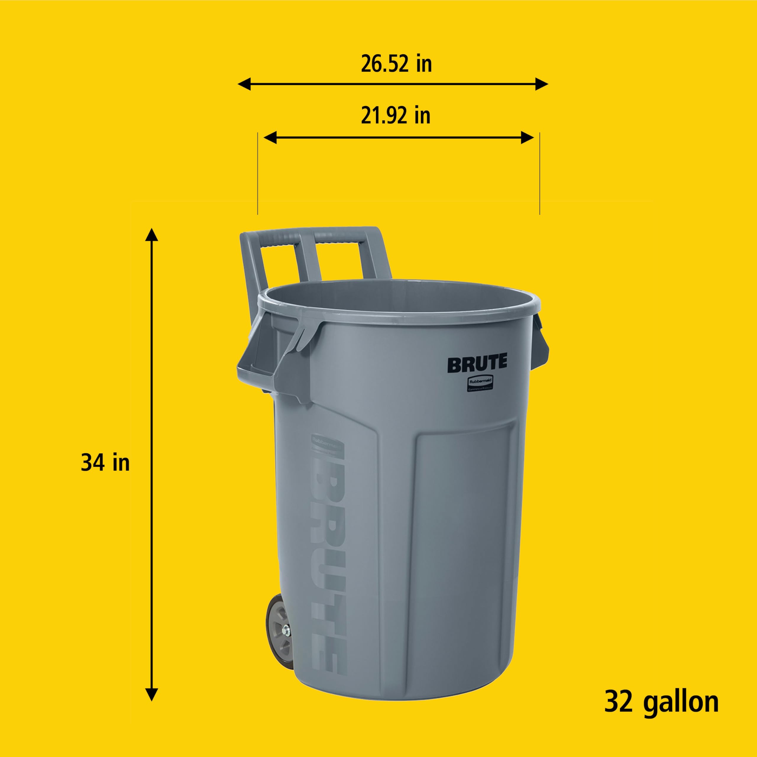 Rubbermaid Commercial Products Wheeled Vented Brute Trash Container, 32 Gal Gray, for Landscapers/Construction Sites/Restaurants/Back of House/Offices/Warehouses/Commercial Environments