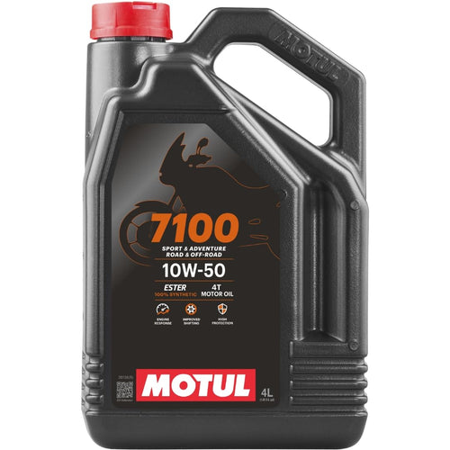 7100 Motul 10W-50 4T 100% Synthetic Ester Engine Motor Oil, Road & Off-Road Motorcycles, 4 Liter (104098)