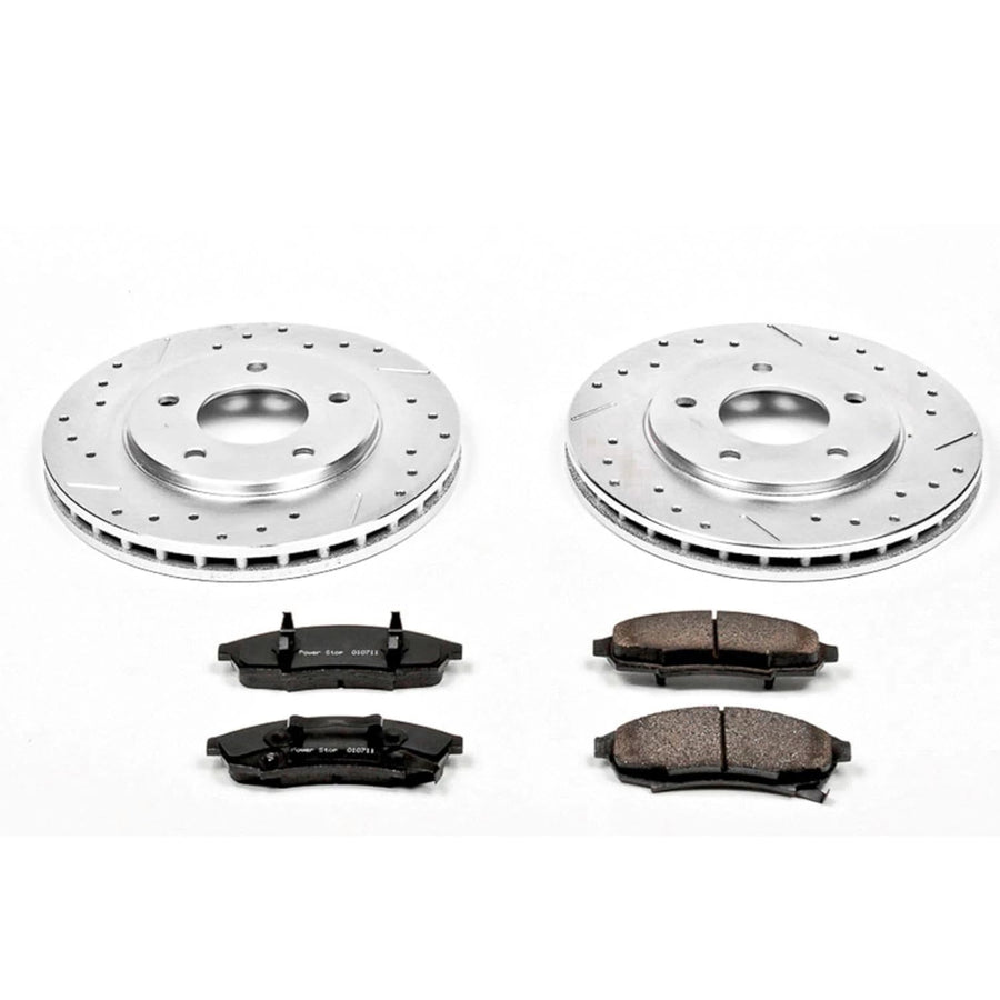 Power Stop K1498 Z23 Carbon Fiber Brake Pads with Drilled & Slotted Brake Rotors Kit For Regal, Lumina, Monte Ca, Olds Cutlass Supreme, Pontiac Grand Prix [Model Specific]
