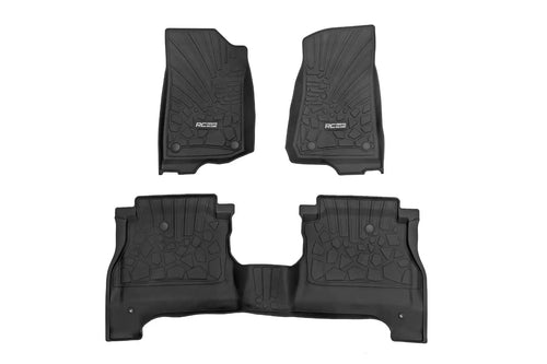 Flex-Fit Rough Country Floor Mats for Jeep Gladiator JT (2020-2025) - Front & Rear Set, Custom All-Weather Non-Slip TPE Liners w/Spill Saver Lip
