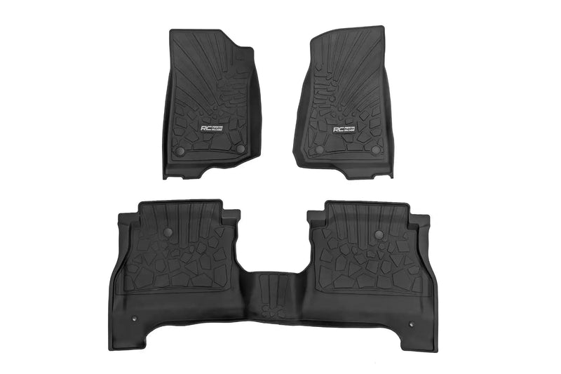 Flex-Fit Rough Country Floor Mats for Jeep Gladiator JT (2020-2025) - Front & Rear Set, Custom All-Weather Non-Slip TPE Liners w/Spill Saver Lip