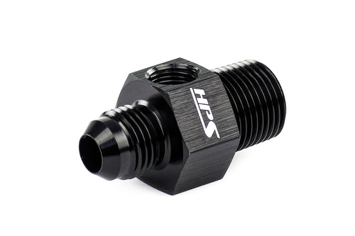 AN194-10-08 HPS AN to NPT Adapter Fitting, Male to NPT Male with 1/8" NPT Female Port, Aluminum, Size: AN-10 to 1/2 NPT, Angle: Tee, Black