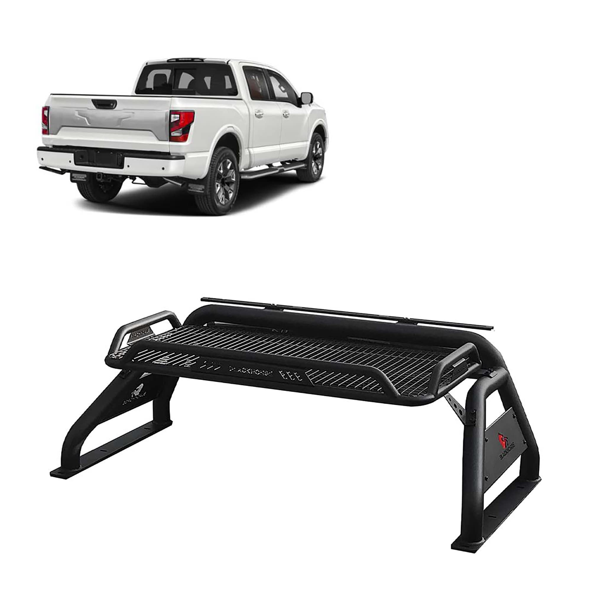 ATLAS Black Horse Roll Bar Compatible with 17-24 Titan/XD|11-24 Ram 2500/3500|19-24 Ram 1500|00-24 Ford F-150|01-06 Silverado/Sierra 3500|07-24 Silverado 3500 HD|07-24 Tundra-RB-BA1B