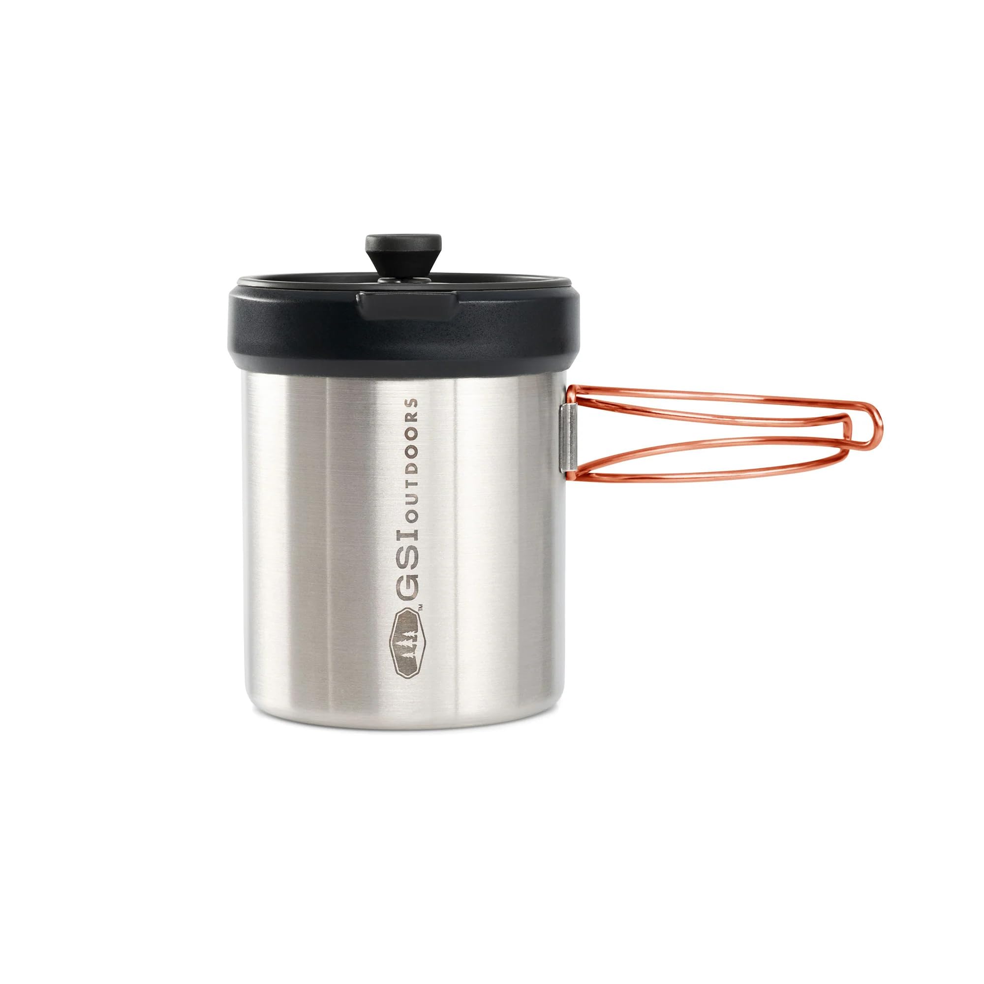GSI Outdoors Personal Glacier Javapress Stainless Steel Press Mug with Folding Handles and Pour-Through Lid – Brews 22 fl. oz.