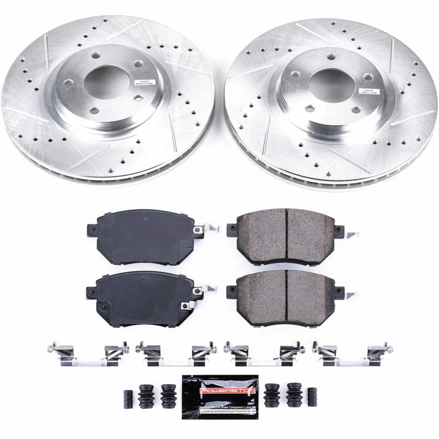 Power Stop K091 Z23 Carbon Fiber Brake Pads with Drilled & Slotted Brake Rotors Kit For INFINITI FX35, INFINITI FX45, Nissan Altima, Nissan Maxima, Nissan Murano, Nissan Murano [Model Specific]