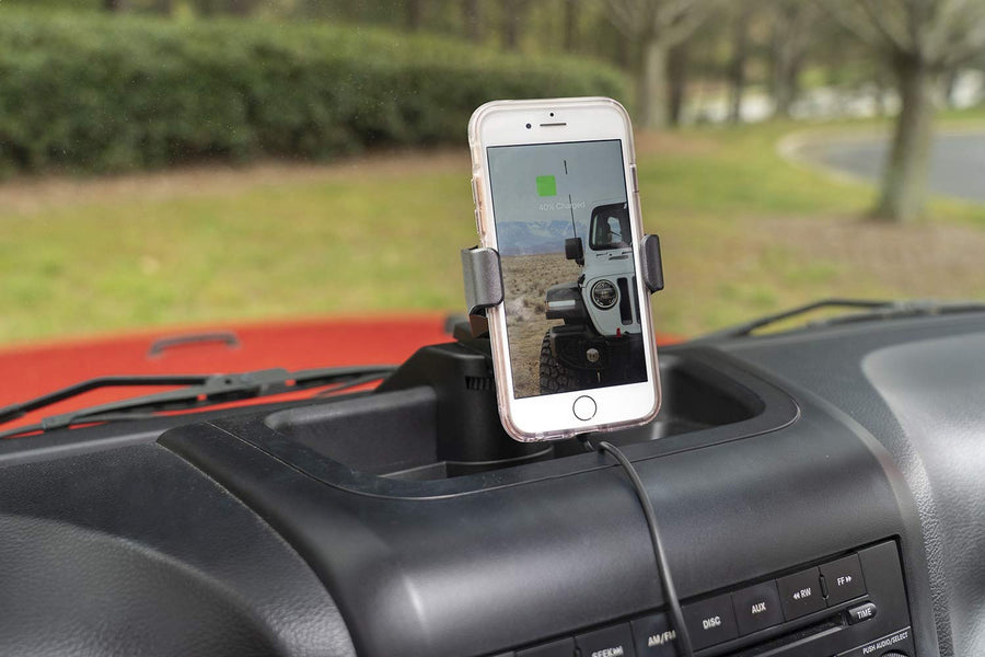 Multi-Mount Rugged Ridge Charging Phone Kit for Jeep Wrangler JK | Thermoplastic Olefin (TPO), Black | 13551.34 | Fits 2011-2018 Jeep Wrangler JK
