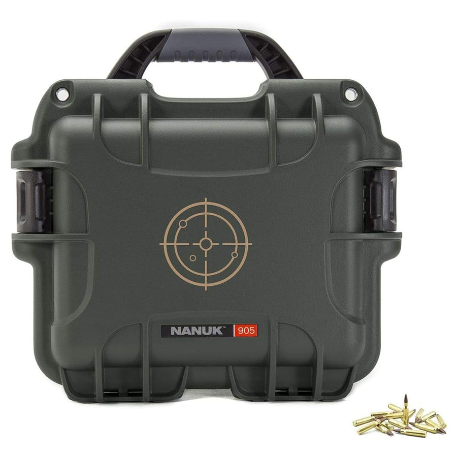 Olive Nanuk 905 Waterproof Hard Case for Gun Ammo w/White Target Logo