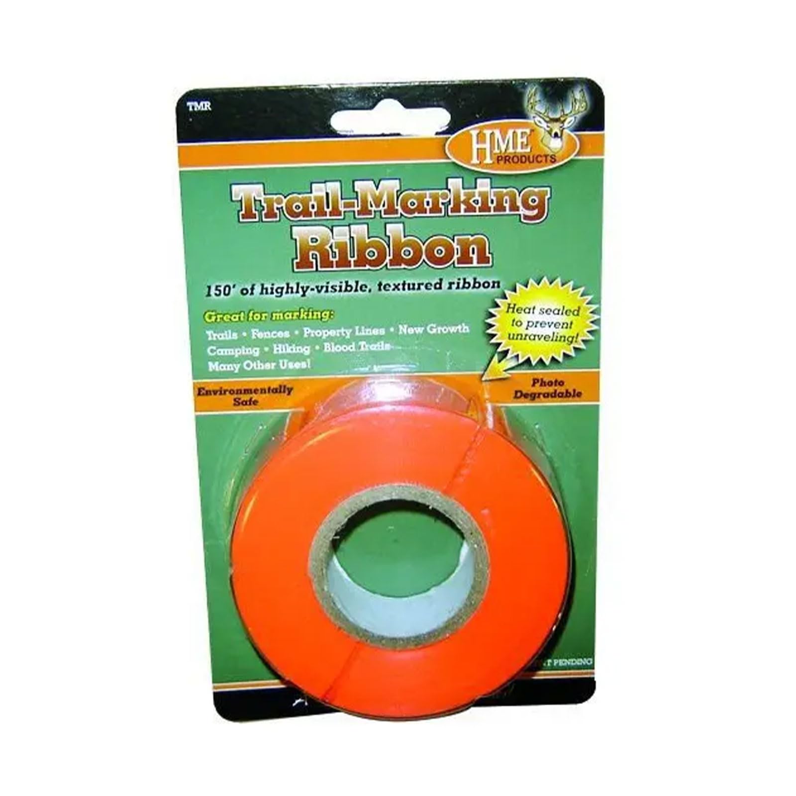 150' HME Trail Marking Ribbon - Environmentally Safe Fluorescent Orange Rugged Weather-Resistant Hunting Tape