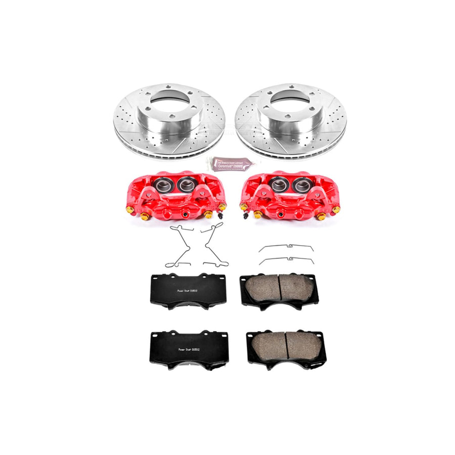 Power Stop Brake Kit For Sequoia Toyota Tundra Caliper Casting #13WL - Z23 Daily Driver Front Caliper Kit, Drilled and Slotted Brake Rotors, Carbon-Fiber Ceramic Brake Pads Replacement, KC2324
