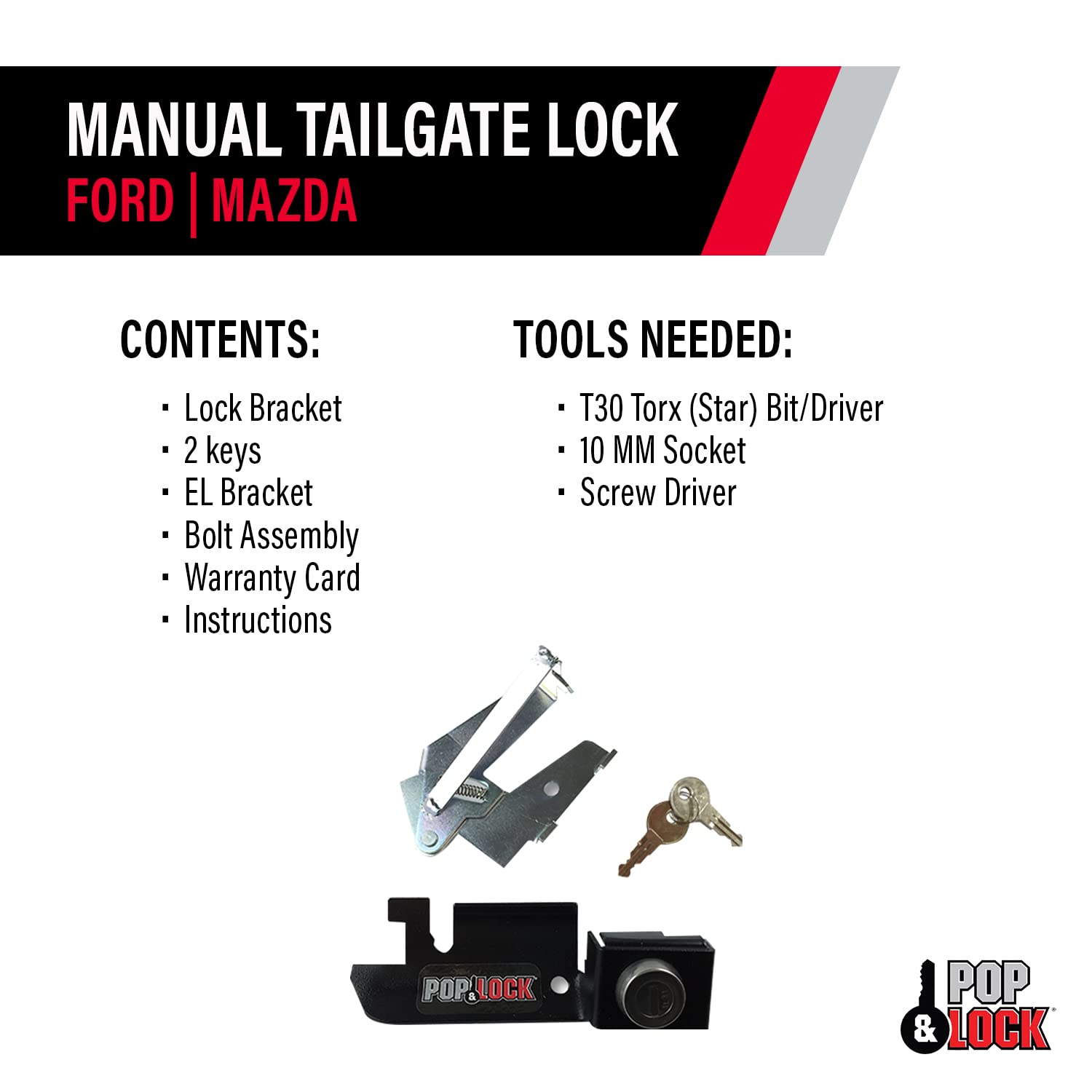 Pop & Lock Black PL2300 Manual Tailgate Lock (Works only with Factory Steel Handle)
