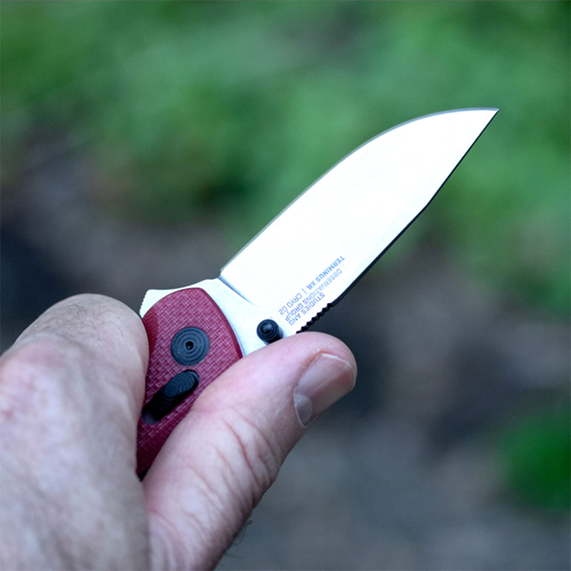 SOG Folding Pocket Knife Terminus XR G10- Ambidextrous EDC Knife with Adjustable Belt Clip, G10 Handle, and Stonewashed Hardware- Crimson (TM1023-CP)