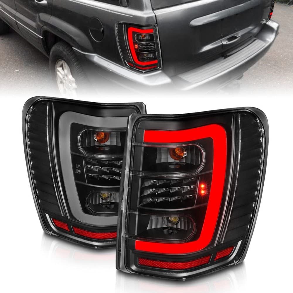 1999-2004 Jeep Grand Cherokee ANZO LED Tail Lights w/Light Bar Black Housing Clear Lens (311394)