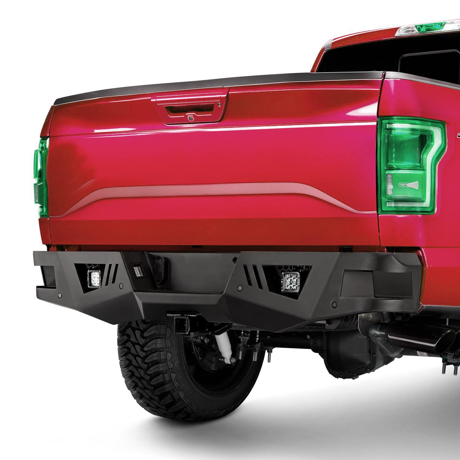 Heavy Duty Black Horse Armour Rear Bumper Includes 1 Set of 4in Cube Lights Matte Black Compatible with 2015-2020 Ford F-150-ARB-F115-KIT