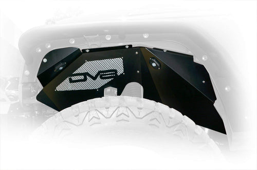 Inner Fender Liner Set DV8 Offroad for 2007-2018 Jeep Wrangler JK | Front Wheel Wells | Vented for Airflow | Paintable Mesh Panels | Aluminum Construction | Black Finish