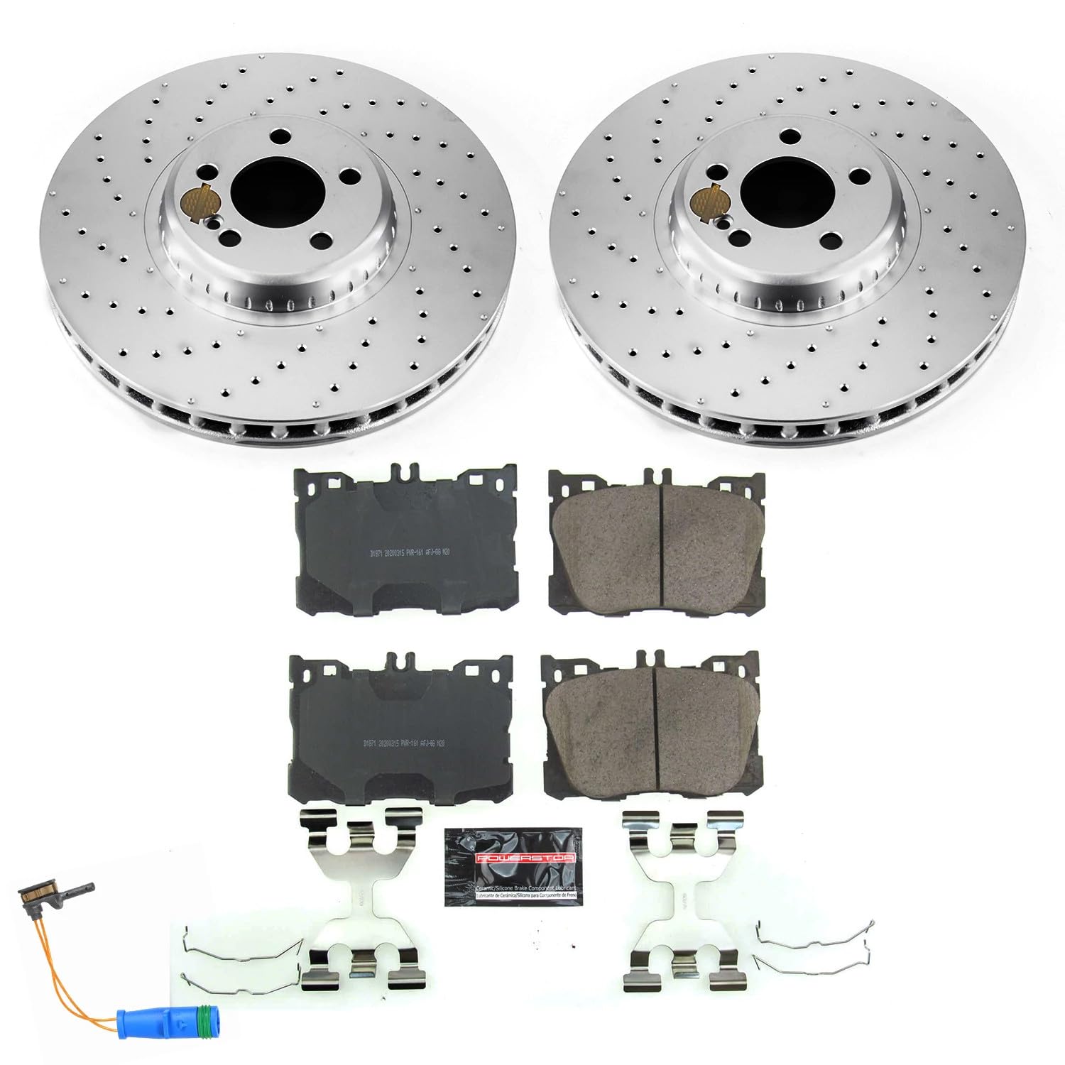 Power Stop Z23 Front Coated Rotor Kit-Coated Brake Rotors, Brake Pads Carbon Ceramic For C43 AMG, C450, CLS450, E300, E350, E, E43 AMG, E450, GLC300, GLC350e, GLC43 AMG [Model Specific]