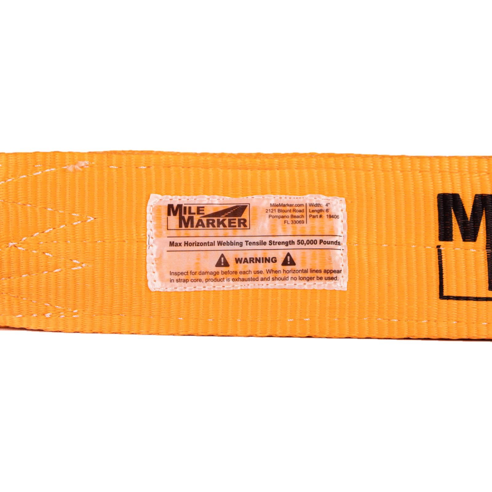 Mile Marker Single Orange 4" x 6' 19406 Tree Saver Strap - Rated at 50,000 Pound Capacity - Safe & Responsible Off Road Rescues - Reinforced Eyelet on Each End