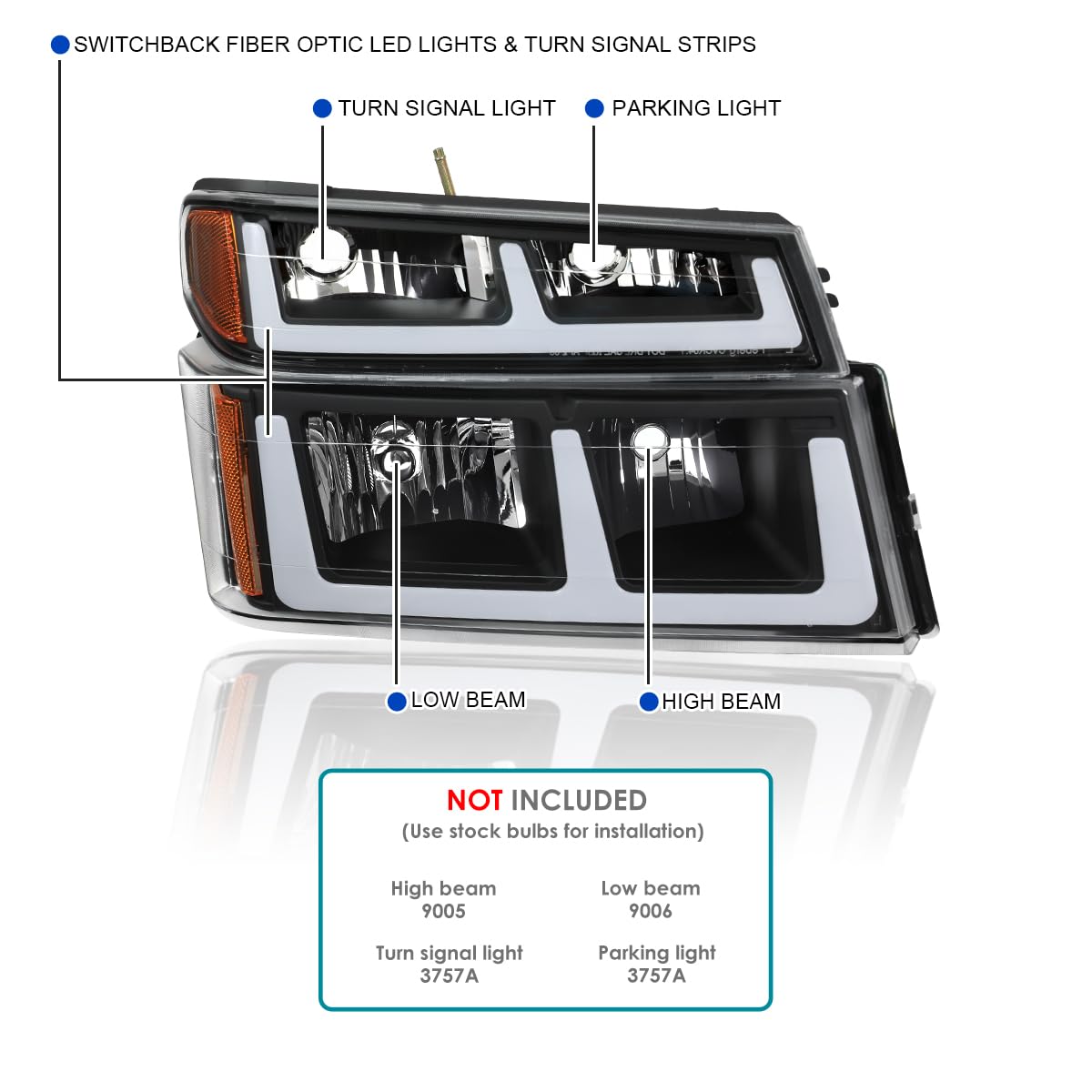 Black LED Strip Headlights SPEC-D TUNING w/Switchback Compatible with 2004-2012 Chevy Colorado, 2004-2012 GMC Canyon, 2006-2008 ISUZU I-Series
