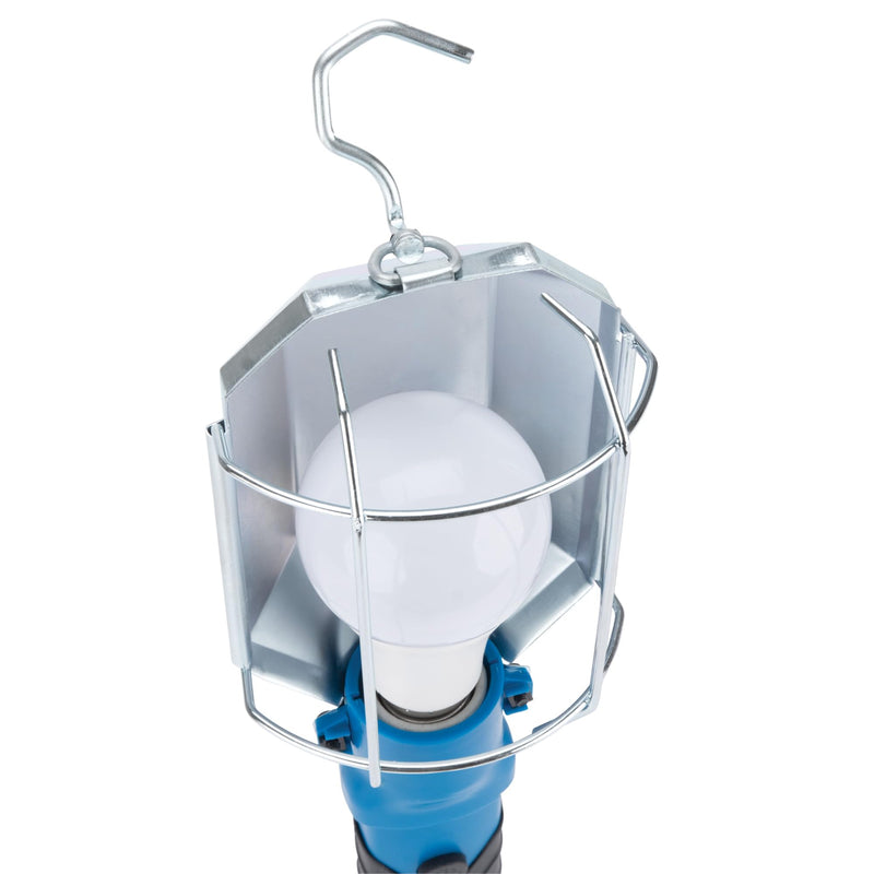 25' Performance Tool W2243 18GA, 120V LED or Incandescent Drop Light, Steel Cage Shield with Extra Built in 120V Outlet