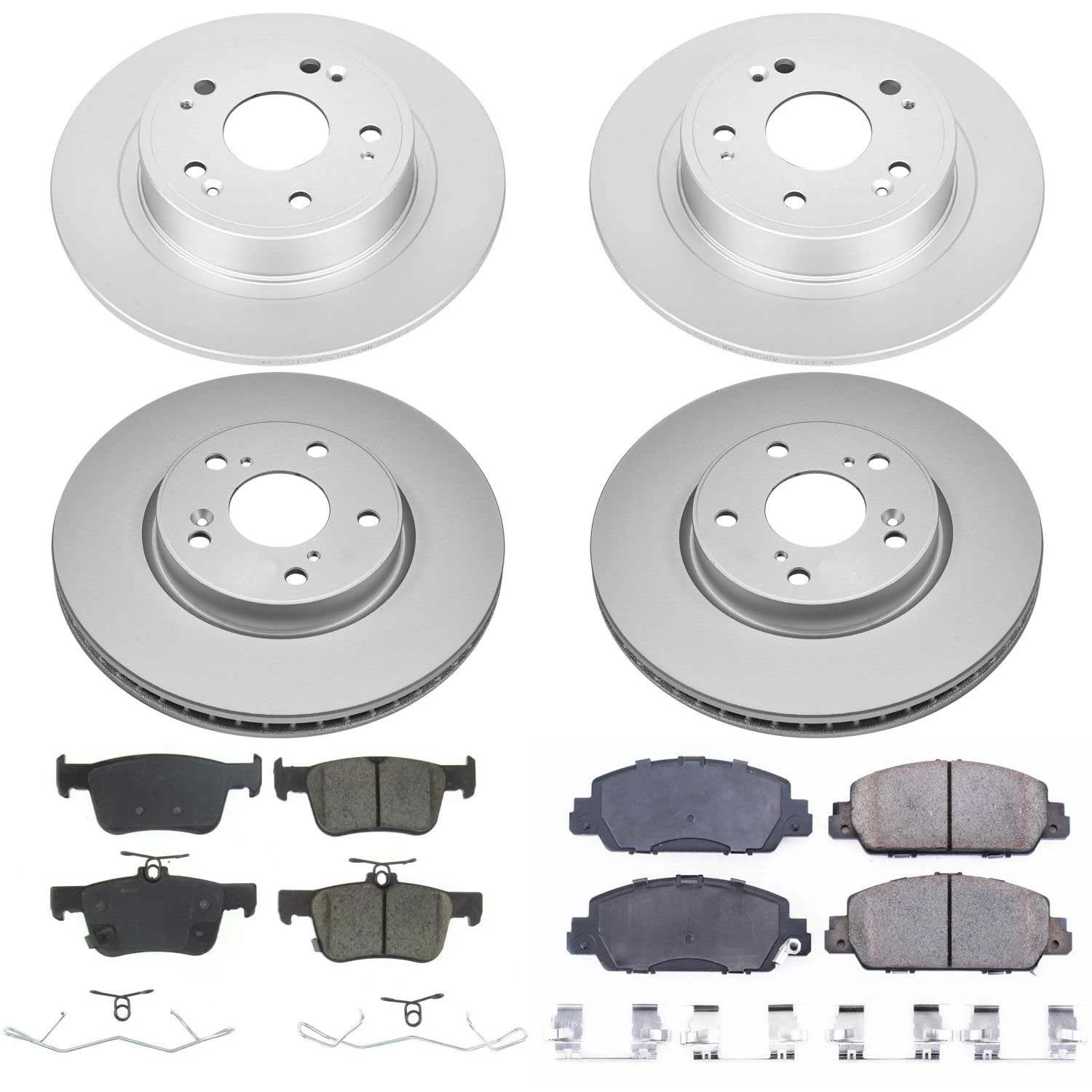 Power Stop Z17 Coated Rotor Front and Rear Brake Kit-Coated Brake Rotors & Ceramic Brake Pads For Honda Accord 2018-2022 [Model Specific]