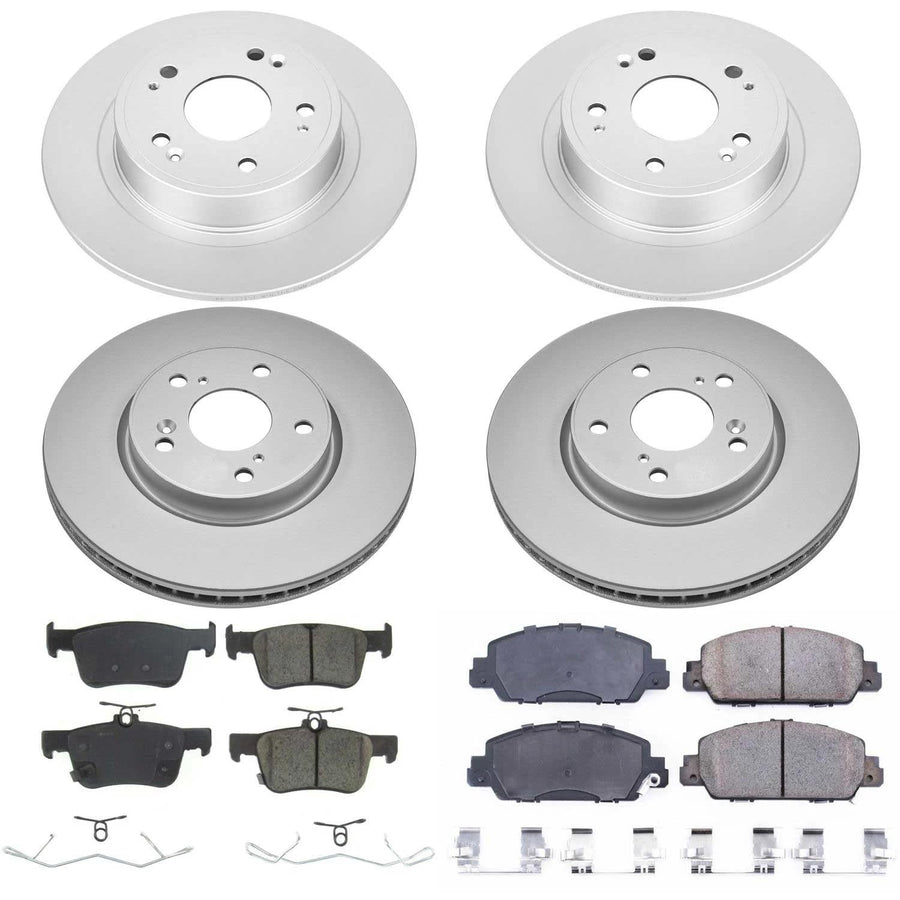Power Stop Z17 Coated Rotor Front and Rear Brake Kit-Coated Brake Rotors & Ceramic Brake Pads For Honda Accord 2018-2022 [Model Specific]