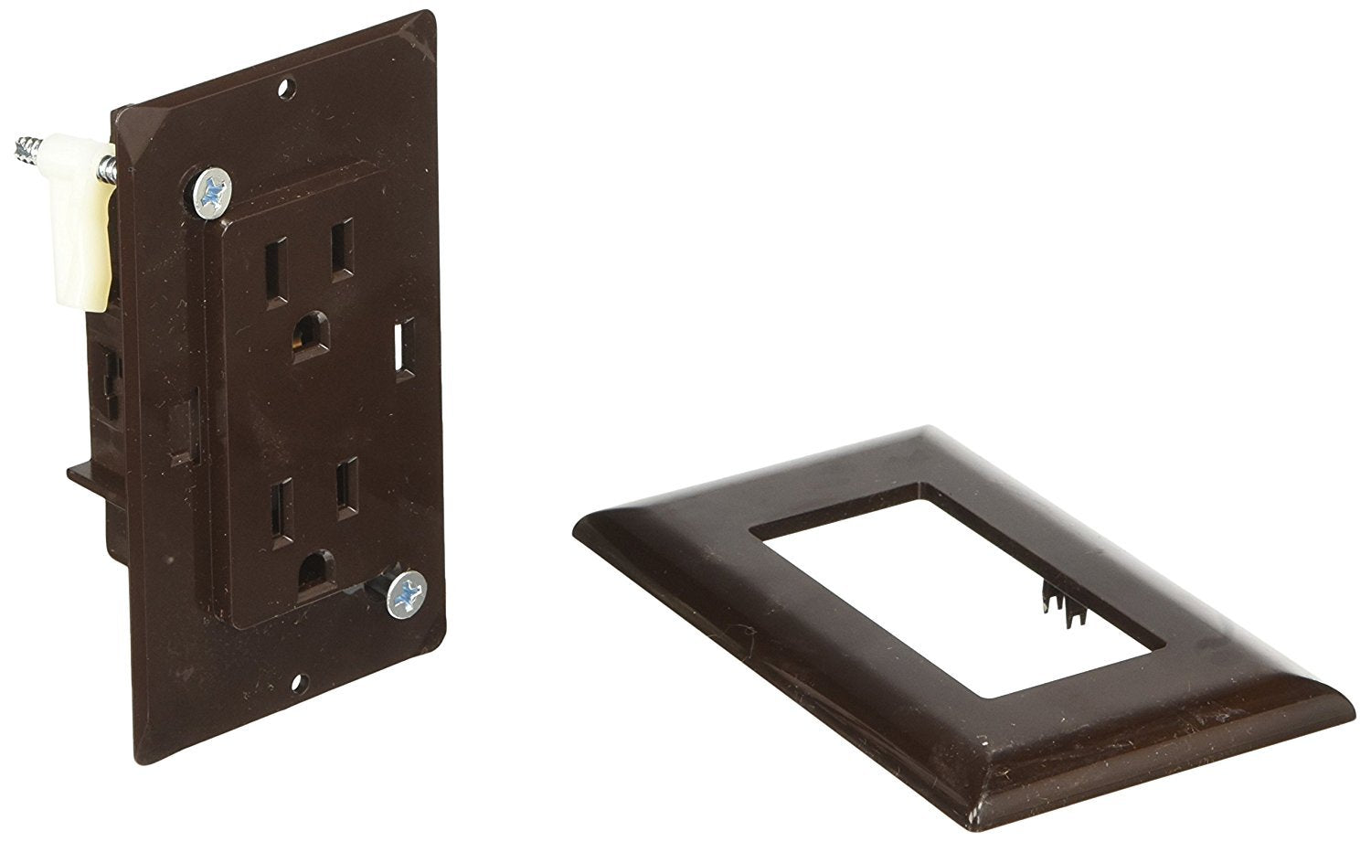 AC Self-Contained RV Designer Dual Outlet with Cover Plate S815 - 15 Amp 125 VAC Power Outlet Receptacle for RVs & Motorhomes - Brown - Safe & Simple Design - Dual Slots - OEM Use