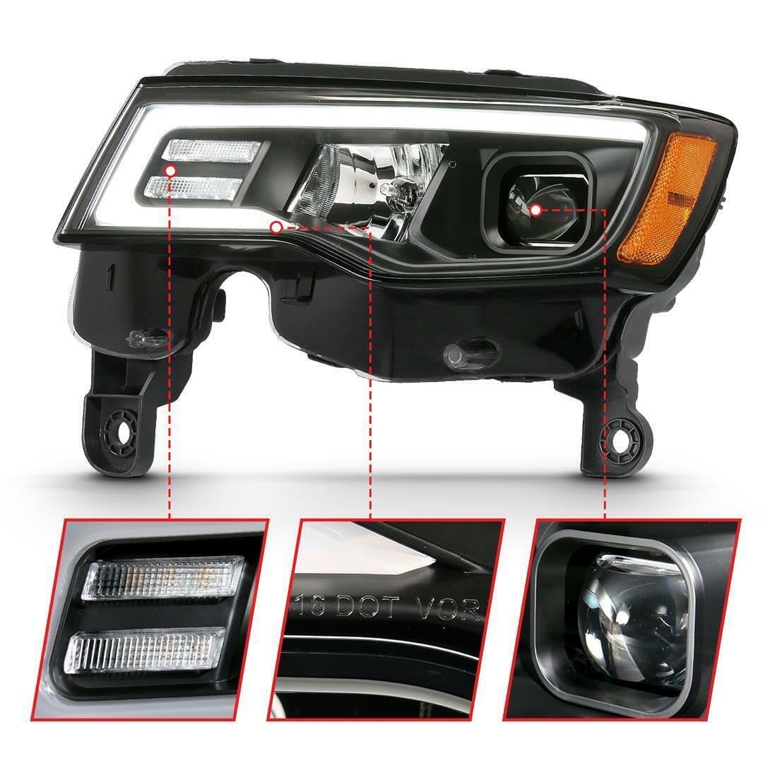 JEEP GRAND CHEROKEE ANZO USA 17-22 PROJECTOR SWITCHBACK LED PLANK STYLE HEADLIGHTS BLACK (NOT FOR HID MODELS)