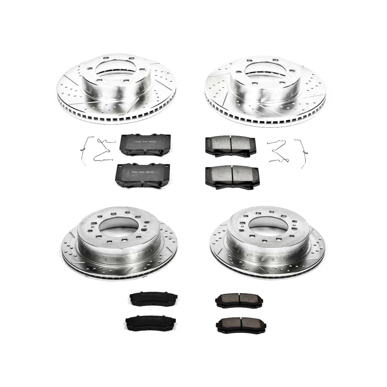 Power Stop K2756 Z23 Carbon Fiber Brake Pads Front and Rear with Drilled & Slotted Brake Rotors Kit For Toyota Sequoia 2001-2002 [Vehicle Specific]